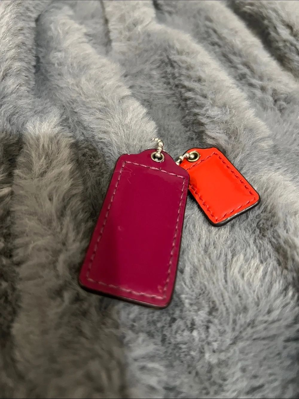 Coach Glossy Burgundy and Bright Orange Leather Bag Tags EUC